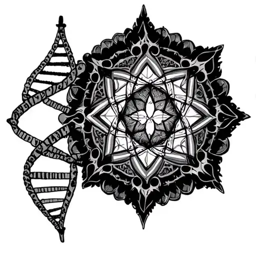 DNA and antibody sacred geometry mandala tattoo design idea