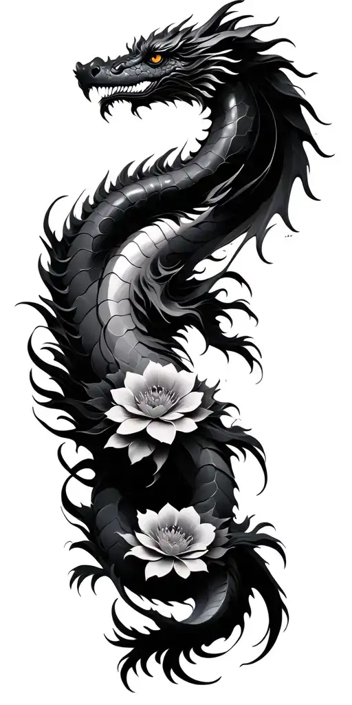caligraphy flower dragon abstract tattoo design idea