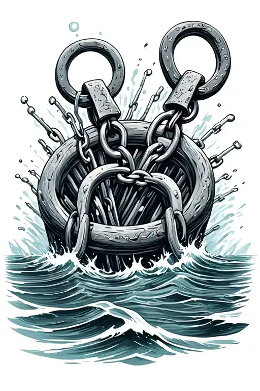 shackles sinking in ocean tattoo design idea