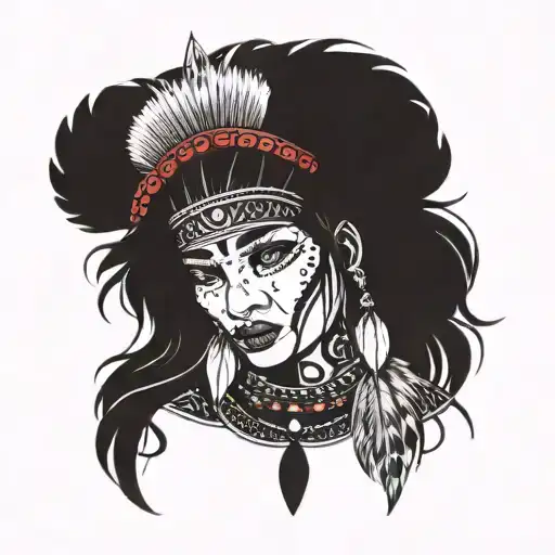 red indian girl tattoo design idea