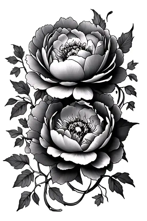 Peonies and dragonsnap flowers with vines tattoo design idea