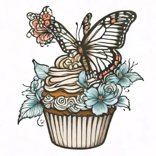 cupcake with butterflies  tattoo design idea