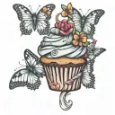 cupcake with butterflies  tattoo design idea
