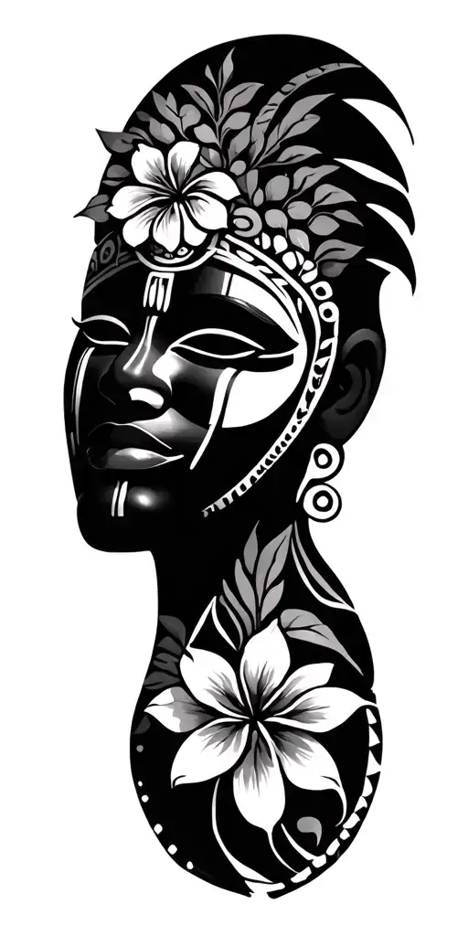vejigante mask, flamboyan flower, taino women and ceiba tree tattoo design idea