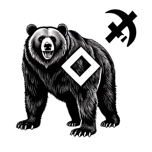 a bear with a communist symbol integrated tattoo design idea