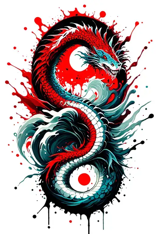 sea serpent waves flowing tattoo design idea