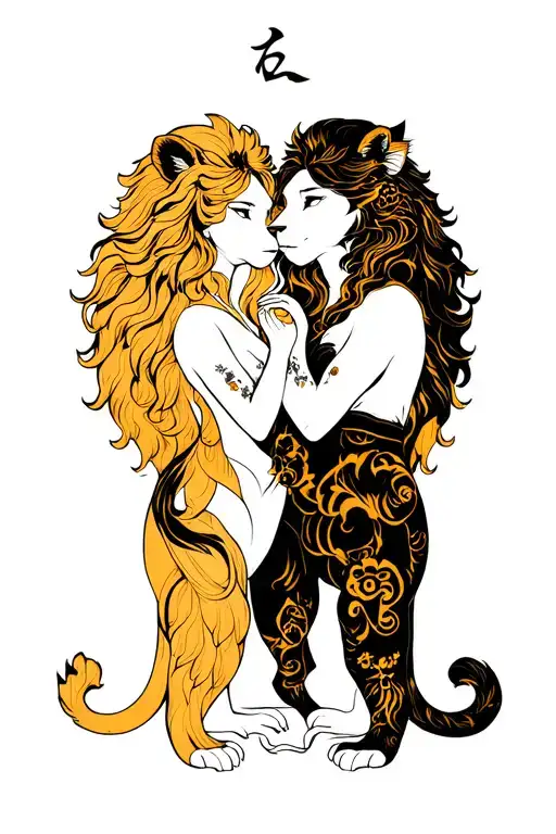 leo daughter and Gemini son animal sign intertwined tattoo design idea