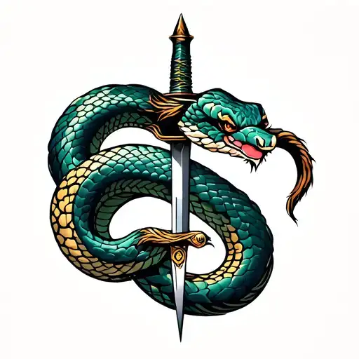 dagger with a snake wrapped tattoo design idea