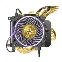 graphics card electronic wires gold black and deep royale purple Neon lights gaming computer rgb computer fans tattoo design idea