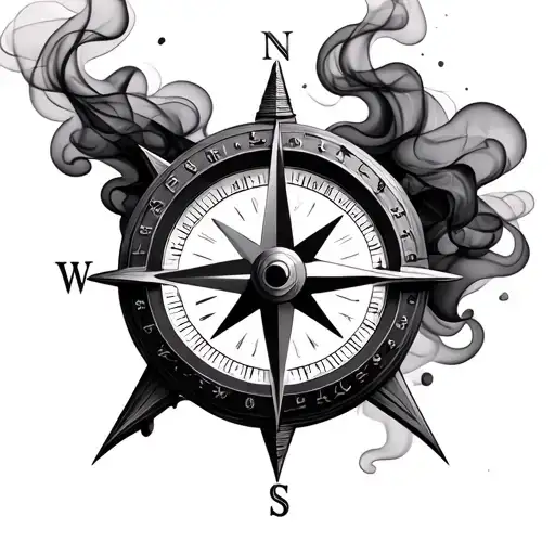 3d compass with smoke tattoo design idea