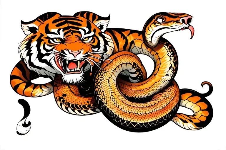 tiger eating a snake tattoo design idea