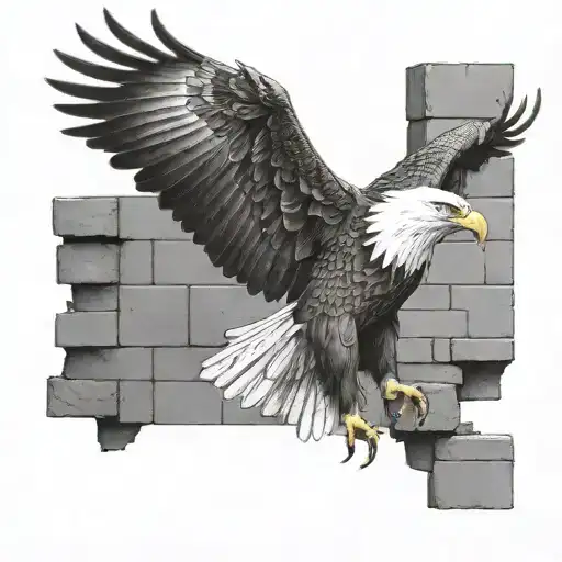 a eagle going through a brick wall tattoo design idea
