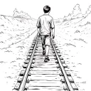 a boy walking down the railroad track tattoo design idea