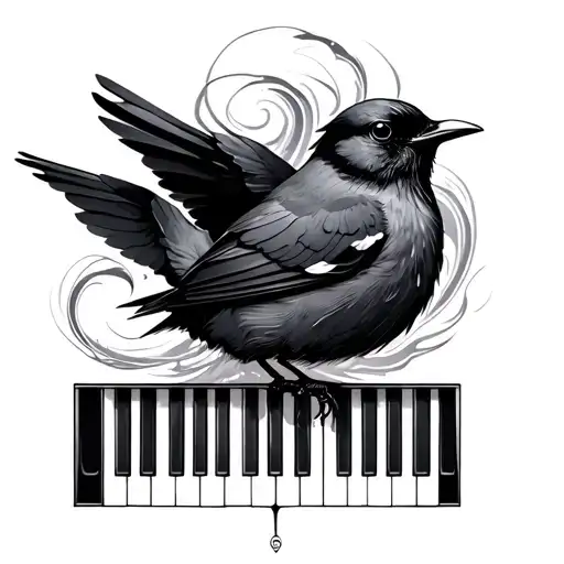 blackbird and piano keys swirled  tattoo design idea