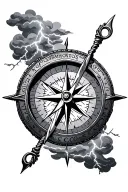 two compasses surrounded by clouds and lighting storm tattoo design idea