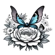 little stitch and peonie and butterfly tattoo design idea