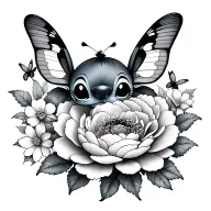 little stitch and peonie and butterfly tattoo design idea