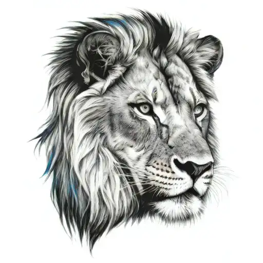 lion with blue eyes tattoo design idea