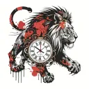 clock with time at 10:27 with lion head tattoo design idea