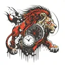clock with time at 10:27 with lion head tattoo design idea