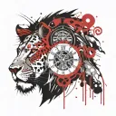 clock with time at 10:27 with lion head tattoo design idea
