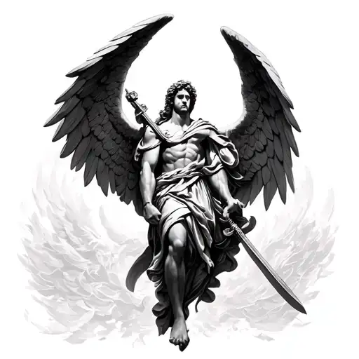 saint michael archangel slaying satin tattoo design idea