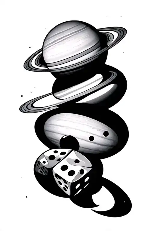 planets with infinity symbol two dices tattoo design idea