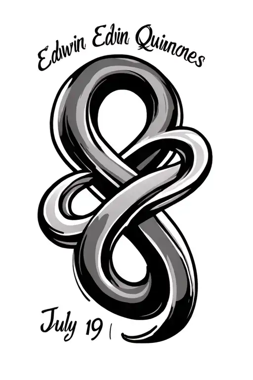 infinity sign with the name Edwin Edwin Quinones and date July 19, 2016 tattoo design idea