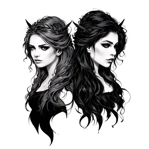 lesbian good vs evil tattoo design idea