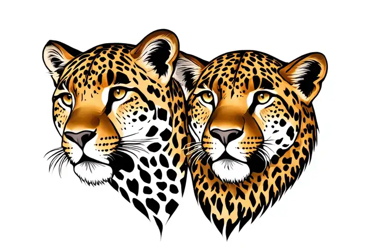 two spotless leopard with a lioness head noir et blanc tattoo design idea