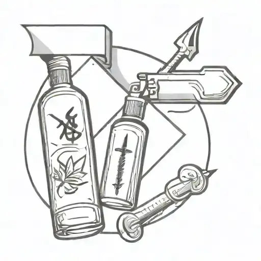 A minimalist design featuring a sealed envelope with a dagger and poison bottle beside it tattoo design idea