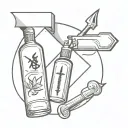 A minimalist design featuring a sealed envelope with a dagger and poison bottle beside it tattoo design idea