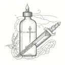 A minimalist design featuring a sealed envelope with a dagger and poison bottle beside it tattoo design idea