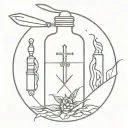 A minimalist design featuring a sealed envelope with a dagger and poison bottle beside it tattoo design idea