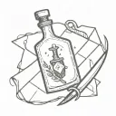 A minimalist design featuring a sealed envelope with a dagger and poison bottle beside it tattoo design idea