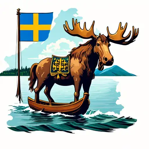 Sweden map and flag, dala horse , Viking boat, a moose tattoo design idea