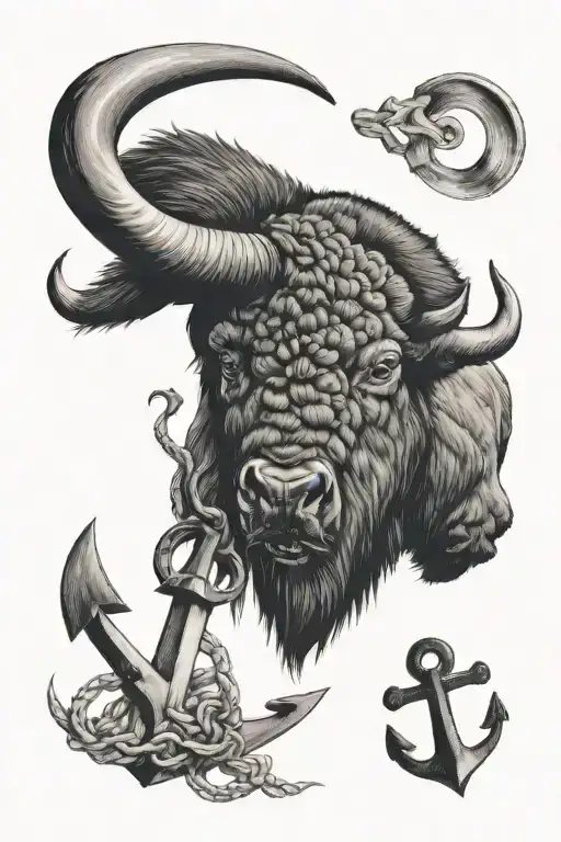 bison with anchor  tattoo design idea