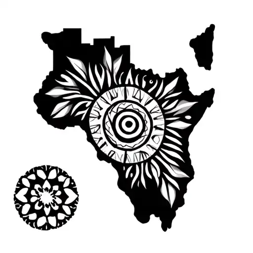 Final Tattoo Design Elements (Black & White):	1.	Center:	•	Map of Haiti, filled with African tribal patterns (lines, s tattoo design idea