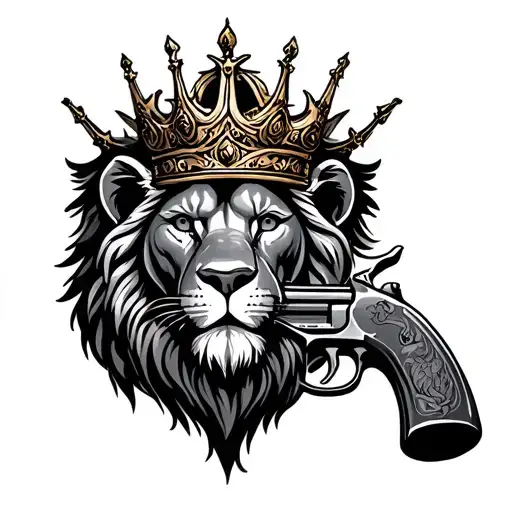 lion crown gun tattoo design idea