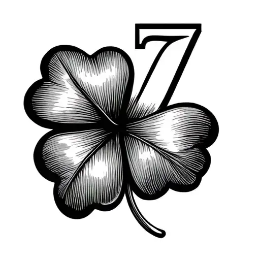same size 4 leaf clover and number 7 minimalist fine line tattoo design idea