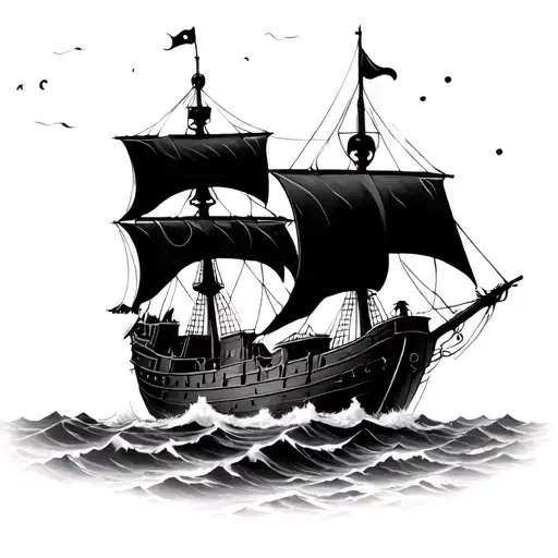 black pearl pirate ship from pirates of the Caribbean sailing through stormy weather  tattoo design idea