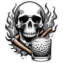 skull golfing skeleton and fireball whiskey tattoo design idea