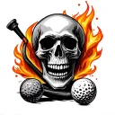 skull golfing skeleton and fireball whiskey tattoo design idea
