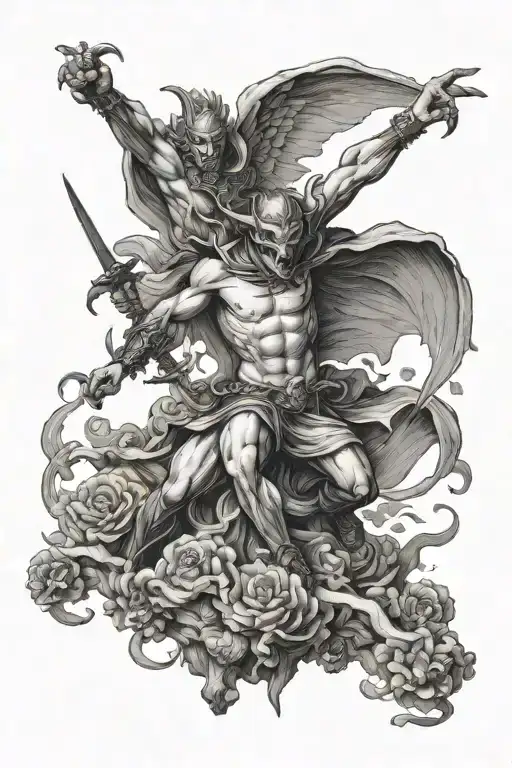 Michael defeating lucifer falling tattoo design idea