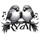 "Ryan" 3 little birds with music notes tattoo design idea