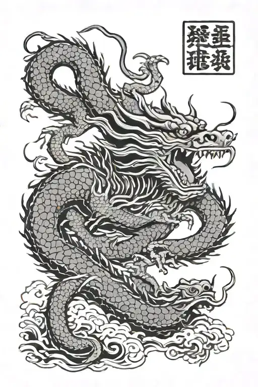 japanese dragon and samuri vanquishing a demon tattoo design idea
