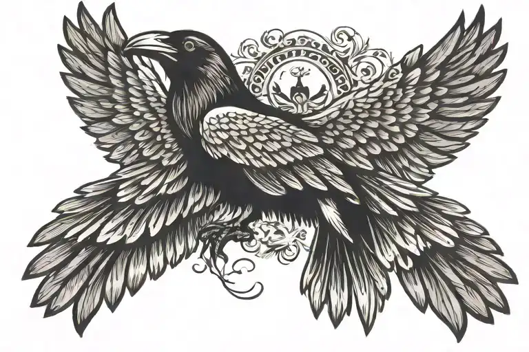 raven spread wing with diamod tattoo design idea