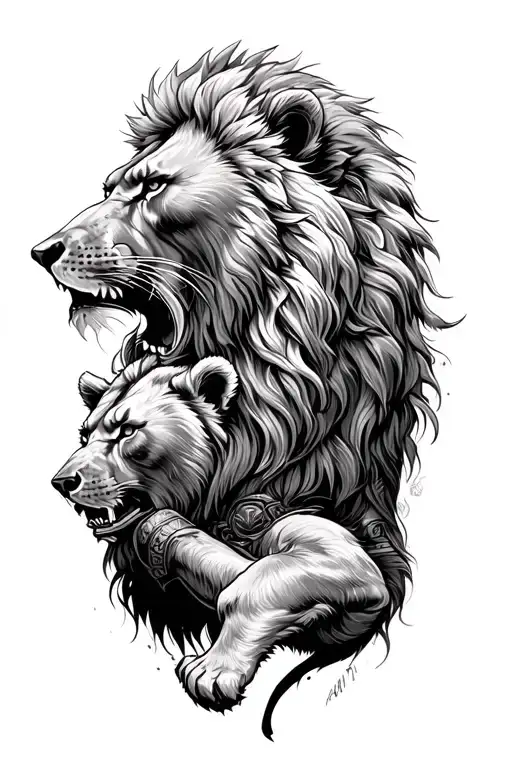 viking killing a lion and bear tattoo design idea