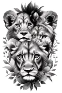 3 lion cub faces floral design tattoo design idea