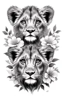 3 lion cub faces floral design tattoo design idea